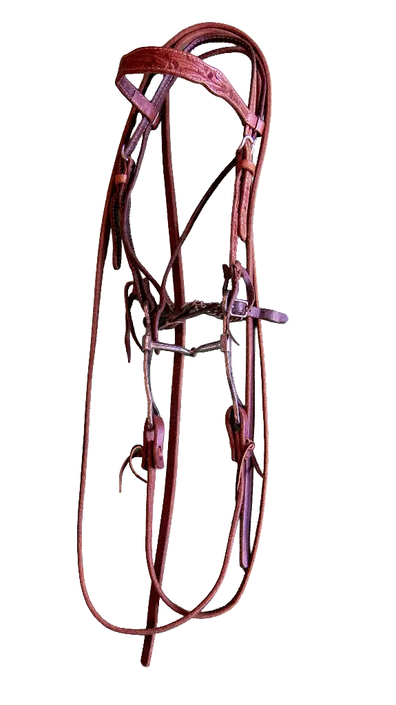 Bridle with Tooled Browband, Split Reins, and Curb Bit 